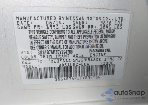 2014 Nissan Sentra Sr from USA, damaged, VIN 3N1AB7AP3EY294786